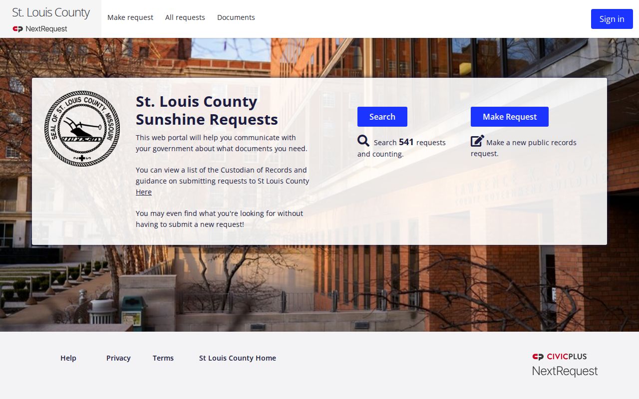 St. Louis County NextRequest public records request portal